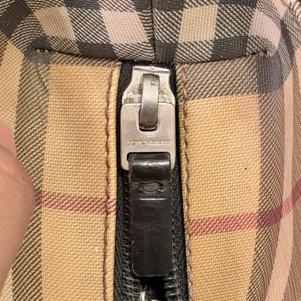 Burberry Nova Check Small Tote Bag‎ Beige Black Leather Handle Zip Italy